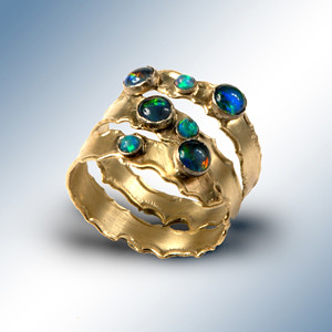 LARGE 7 OPAL SOLID GOLD RING
