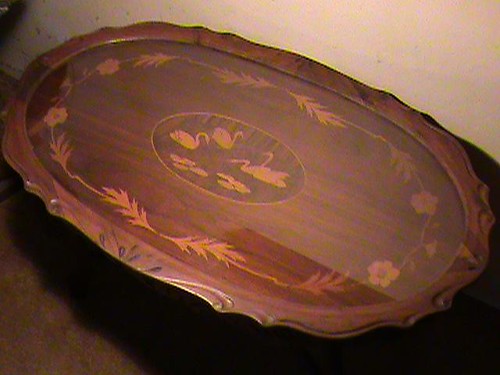 MOVING SALE:  COFFEE TABLE WITH IN-LAID SWAN'S & GLASS COVER