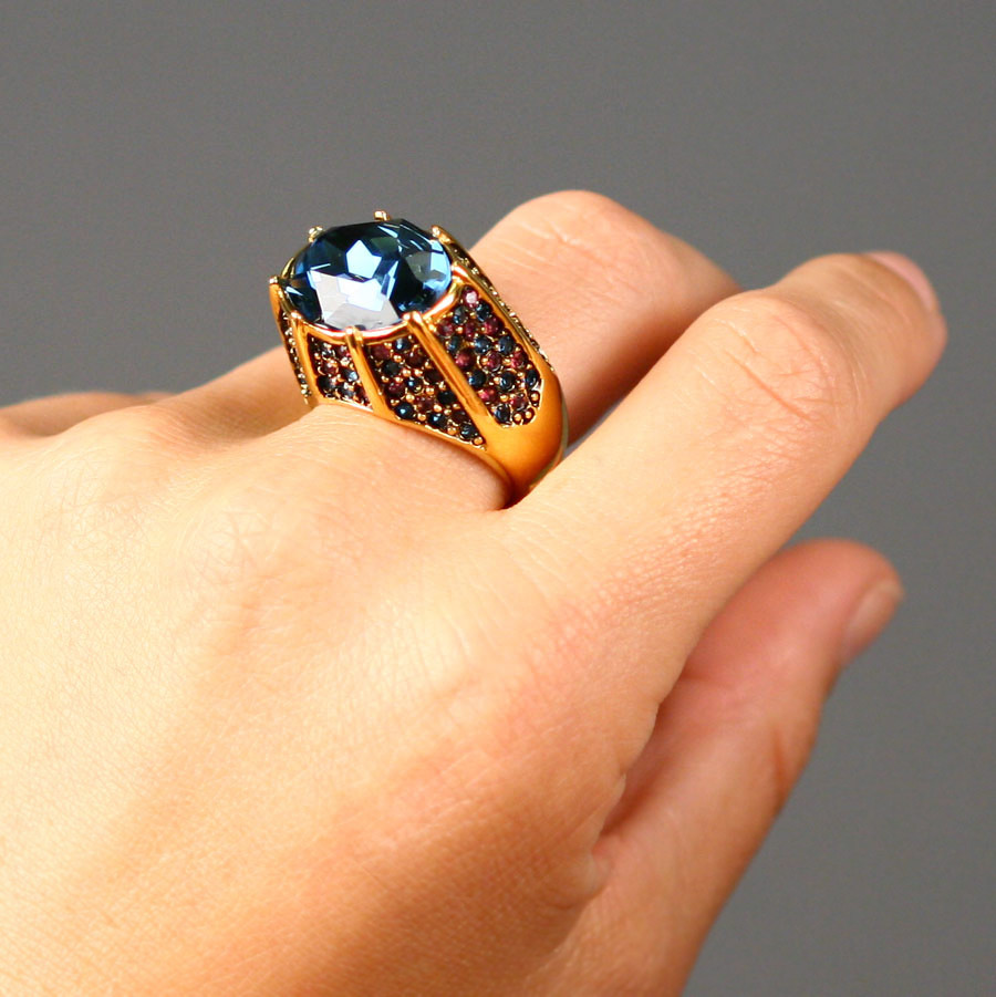 Kenneth Jay Lane Sapphire Blue Pave Cocktail Ring