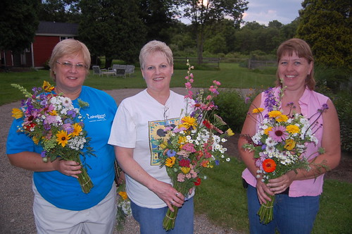 (From Left) Linda Read, Kathy Read, April Crone Show Off Bouquets from Little Big Farm