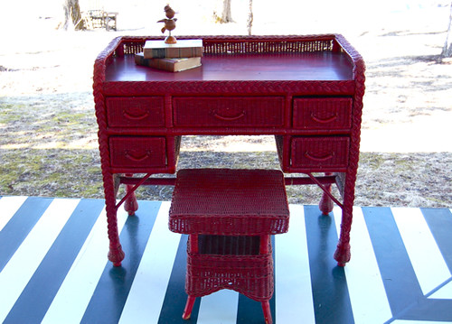 Vintage Red Wicker Desk
