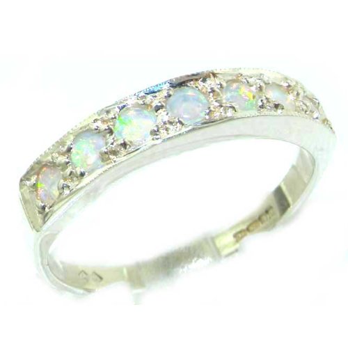 Solid English Sterling Silver Ladies Natural Fiery Opal Eternity Band Ring - Size 8.5 - Finger Sizes 5 to 12 Available