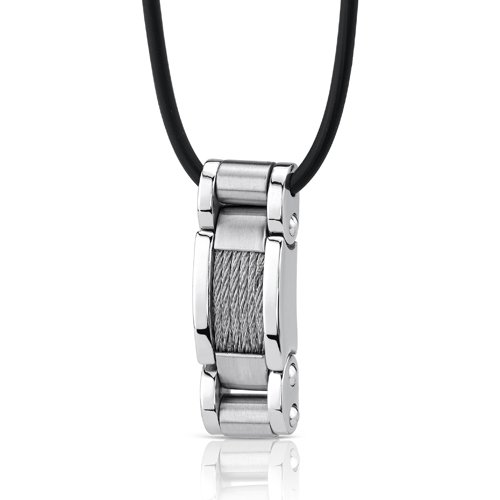 Hard-hitting Fashion: Stainless Steel Cable Style Pendant on a Rubber Cord for Men