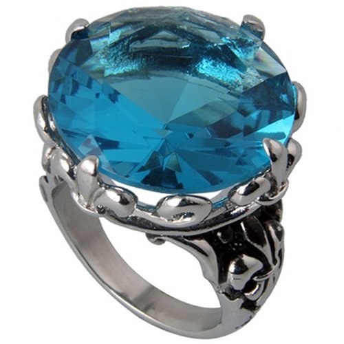 Antique Design Cocktail Ring - Stainless Steel - Blue Topaz - Size 7