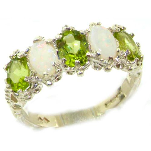 Victorian Design Solid English Sterling Silver Natural Peridot & Opal Ring - Size 12 - Finger Sizes 5 to 12 Available