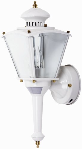 Designers Edge L-2552WH 15-1/2-Inch 1-Light Dual Eye Motion-Activated Outdoor Upward Wall Sconce, White Metal with Beveled Glass