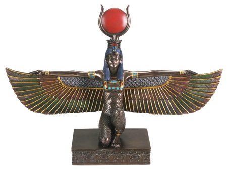 Ancient Egyptian Goddess Isis with Open Wings, Real Bronze Powder Cast Statue