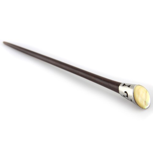 Sono Wood Pin Ice Cream Cap Perforated Metal Wrap With Mother Of Pearl Shell Inlay Hair Stick