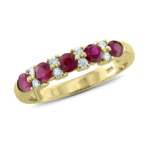 Natural Ruby and Diamond Wedding Ring 18k Yellow Gold (G, SI1-SI2, 0.90 cttw) Certificate of Authenticity