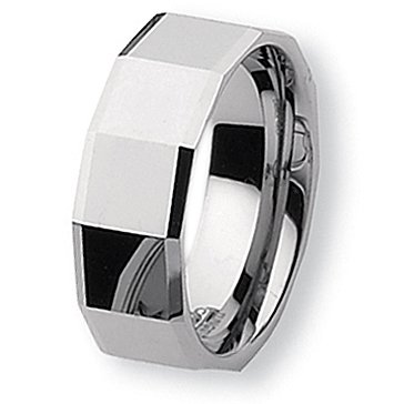 Chisel Beveled Edge Polished Faceted Tungsten Ring (8.0 mm) - Size 7.0