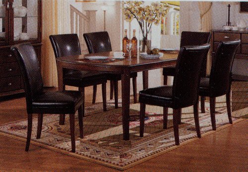 7pc Soho Style Birch & Veneers Dining Table & Leatherette Parson Chairs Set
