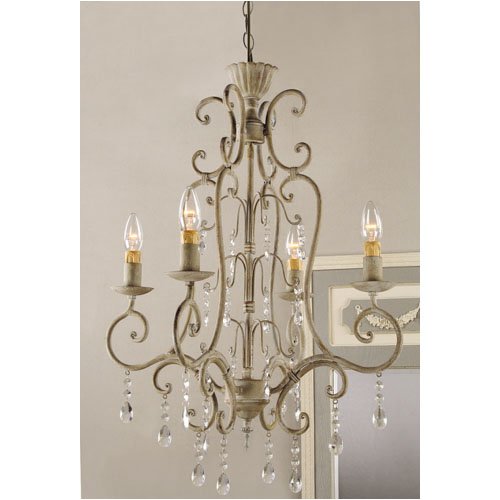 Shabby Vintage Metal Crystal CHANDELIER electric antique white FRENCH COUNTRY Chic 42" NEW