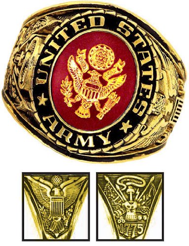 Army Ring - 18K Heavy Gold Electroplated Ring with Stone - Army Military Ring - US Army - for Military gear Army Uniform Veteran Ring. SIZE 8
