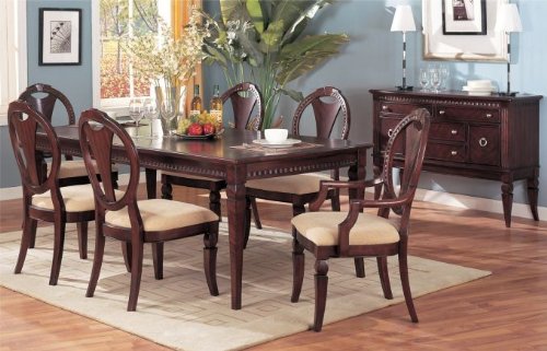 7pc Dark Cherry Finish Wood Dining Table & Oval Back Chair Set