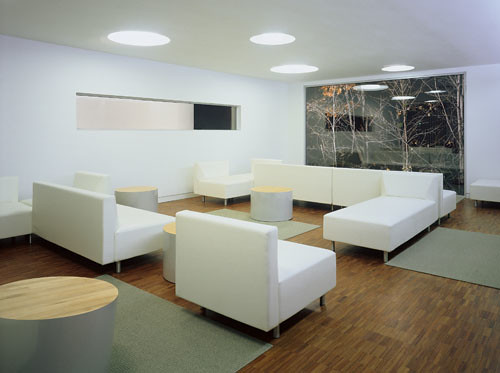 Room with white furniture inside Student Centre, Erindale College