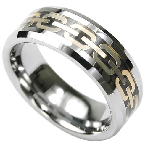 Two-tone Link Chain Design Tungsten Carbide Comfort fit Wedding Band Ring, 8mm wide (10.25)