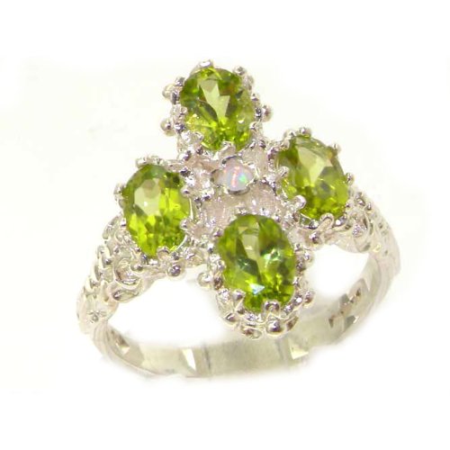 Heavy Weight Victorian Design Solid Sterling Silver Natural Peridot & Fiery Opal Ring - Size 7.5 - Finger Sizes 5 to 12 Available