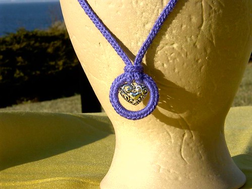 O - ring Necklace with Heart Charm, Purple