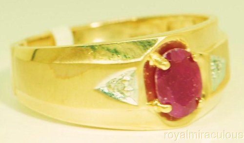 Mens Gold Ring Diamond Ruby (July Birthstone) 14K Yellow or White Gold