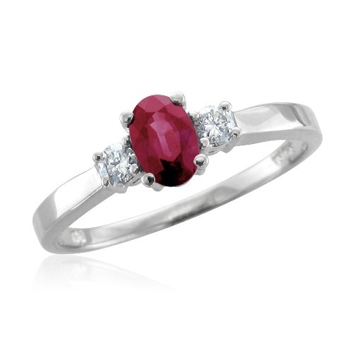 14k White Gold 3 Stone Bridal Natural Ruby and Diamond Ring (G, SI1-SI2, 0.80 cttw)-Certificate of Authenticity