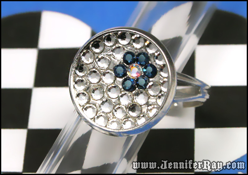 Lonely Flower Ring - Swarovski Blue or White Silver Round Ring