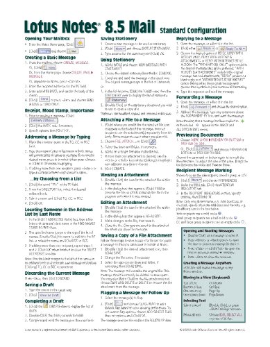 Lotus Notes 8.5 Mail Quick Reference Guide (Cheat Sheet of Instructions, Tips & Shortcuts - Laminated Card)