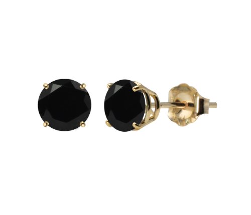 10k Yellow Gold Round Black Onyx Gemstone Earring Studs (6mm, 1.50 cttw)