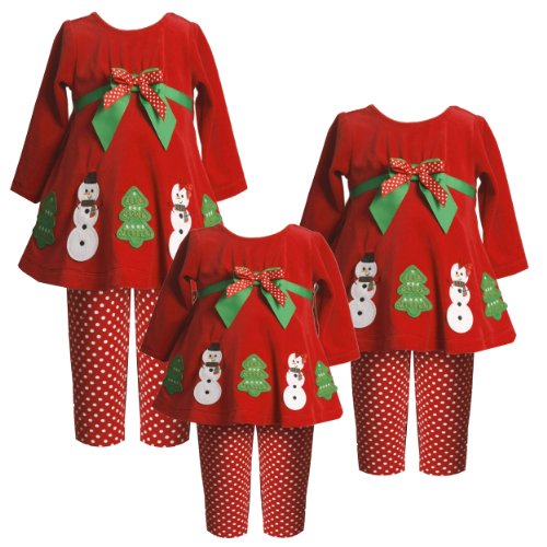Size-24M BNJ-7527X 2-Piece RED 'Snowboy-Snowgirl' APPLIQUE Special Occasion Christmas Holiday Tunic-Dress/Legging Set,X17527 Bonnie Jean BABY/INFANT