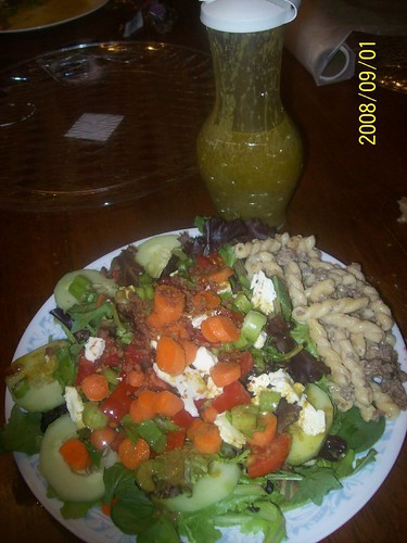 A combined creation, Paul and Sal's salad and beef stroggi.