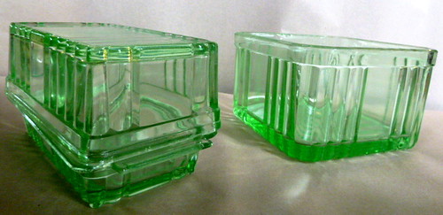 E145 SOLD & E146 Green Depression Glass butter dishes