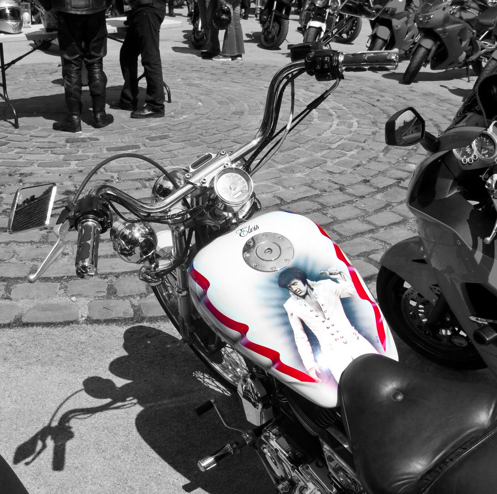 Elvis Presley on a Harley Davidson motorcycle