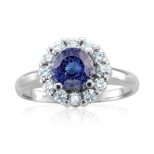 18k White Gold Bridal Natural Tanzanite Diamond Engagement Ring (G, SI2, 1.25 cttw) Certificate of Authenticity