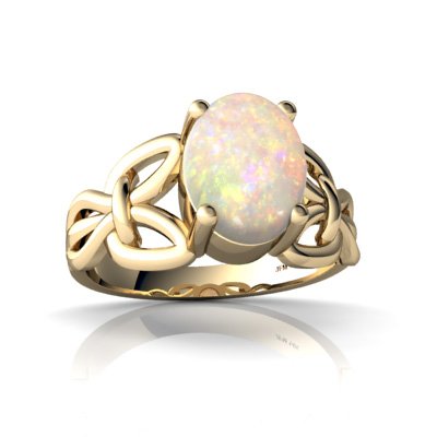 14K Yellow Gold Oval Genuine Opal Celtic Knot Ring Size 8