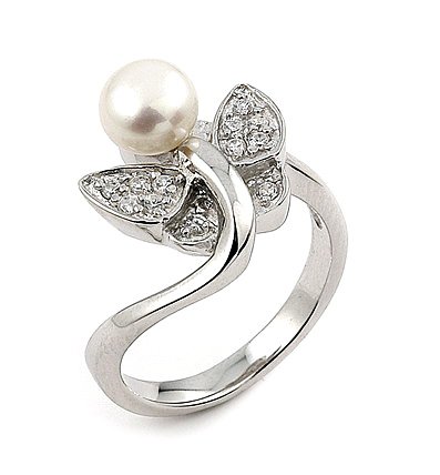 Silver Butterfly Cz With Freshwater Pearl Ring - Sale! - RingSize 8