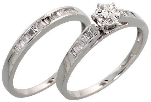 14k White Gold 2-Piece Wedding Ring Set, w/ 0.35 Carat Baguette & Brilliant Cut Diamonds, 1/4" (6mm) wide, size 6