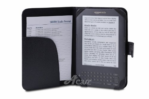 Acase(TM) Classic Kindle 3 (Latest Generation) Leather Case (Black) with Screen Protector Film Clear (Invisible)