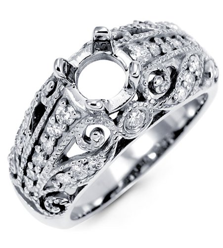 14k White Gold Round Diamond Engagement Ring Setting