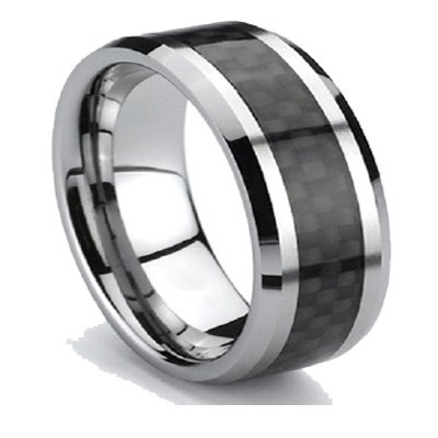 10mm Tungsten Black Carbon Fiber Mens Wedding Rings Fashion Band Size (10.5)