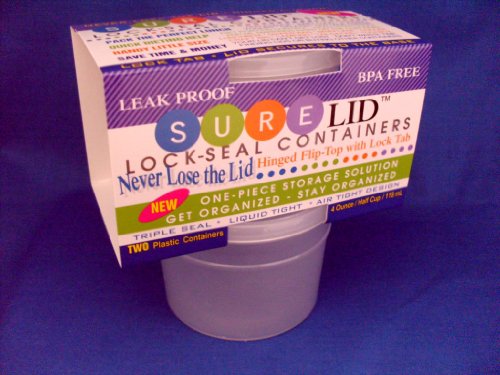 Sure Lid Lock-Seal Plastic Storage Containers * BPA Free, Leakproof, Waterproof Attached Hinged Flip-Top Lid with Lock Tab * 4 Ounce/Half Cup/118mL - 2 Per Pack
