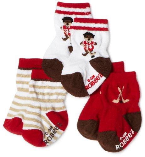 Robeez Baby-boys Infant 3 Pack Hockey Walrus Socks, Red/Multi, 12-24 Months