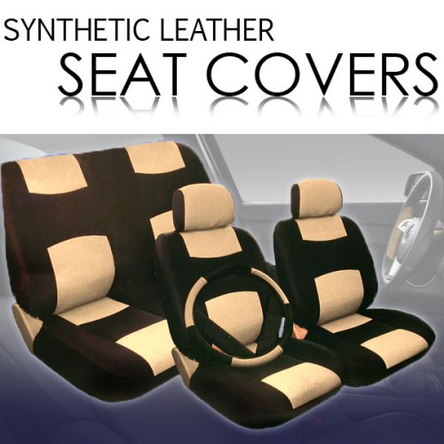 Universal PU (Synthetic) Leather Car Seat Covers Set with Steering Wheel Cover and Shoulder Pads
