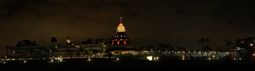 Hotel Del Coronado at night - panorama