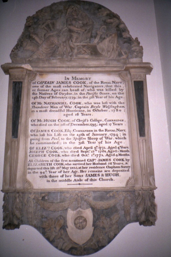 Cook memorial in the church of St Andrew the Great, Cambridge.