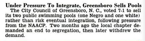 Greensboro, NC Will Sell Public Pools Rather Than Let Negroes Use Them - Jet Magazine, December 5, 1957