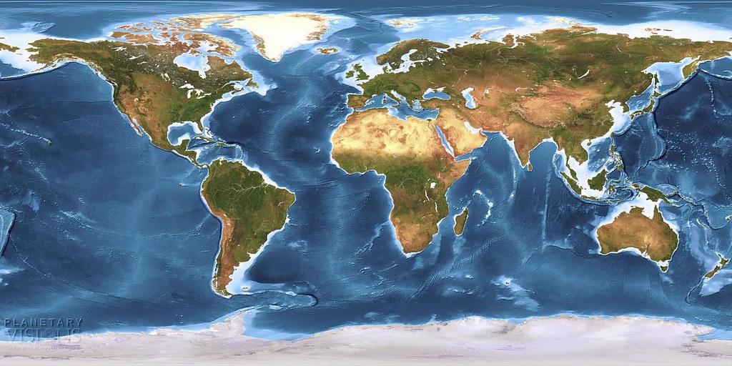 Global Earth texture map with bathymetry