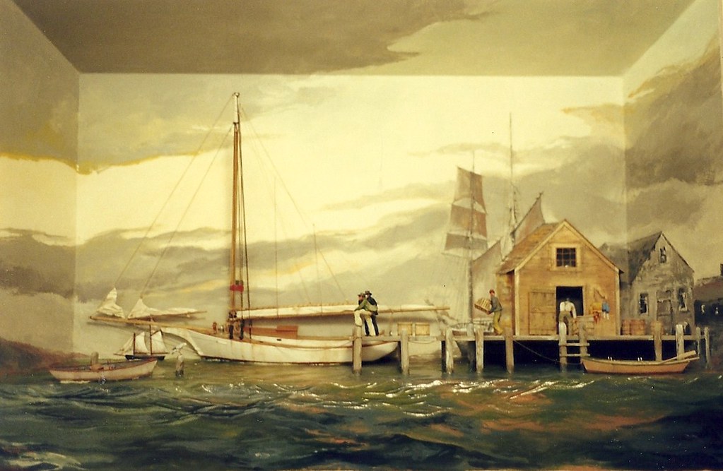 A Day At The Dock, Maine Coast  c.1910  -Wood Shadowbox