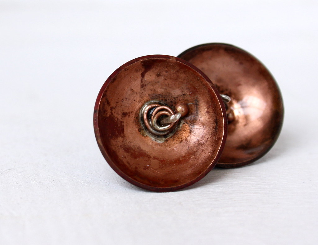Modern stud earrings in Copper-Sterling silver handmade