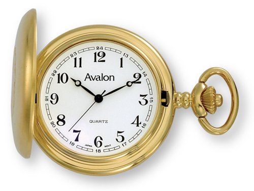 Avalon Gold-tone Covered Pocket Watch with Chain, # 1147