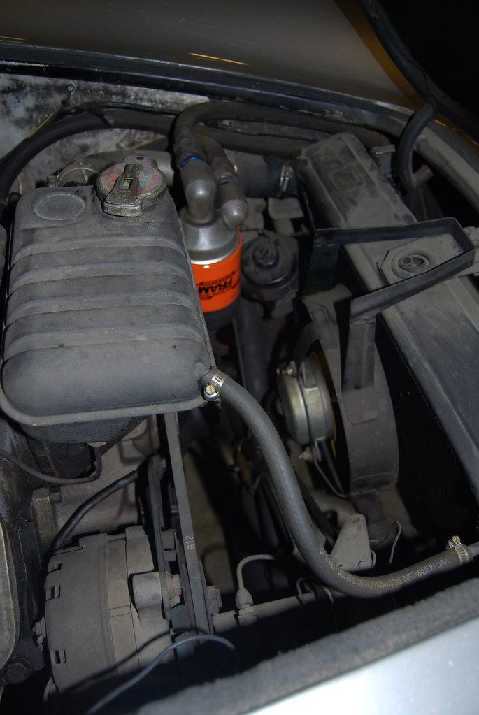 Radiator header tank, alternator, oil filter, fan, radiator