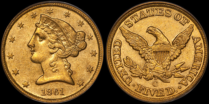 1861-C $5.00 PCGS AU58